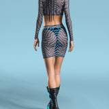 Zebrine Skin Blue Mesh Cutout Rave Top