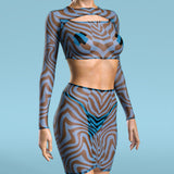 Zebrine Skin Blue Mesh Cutout Rave Top