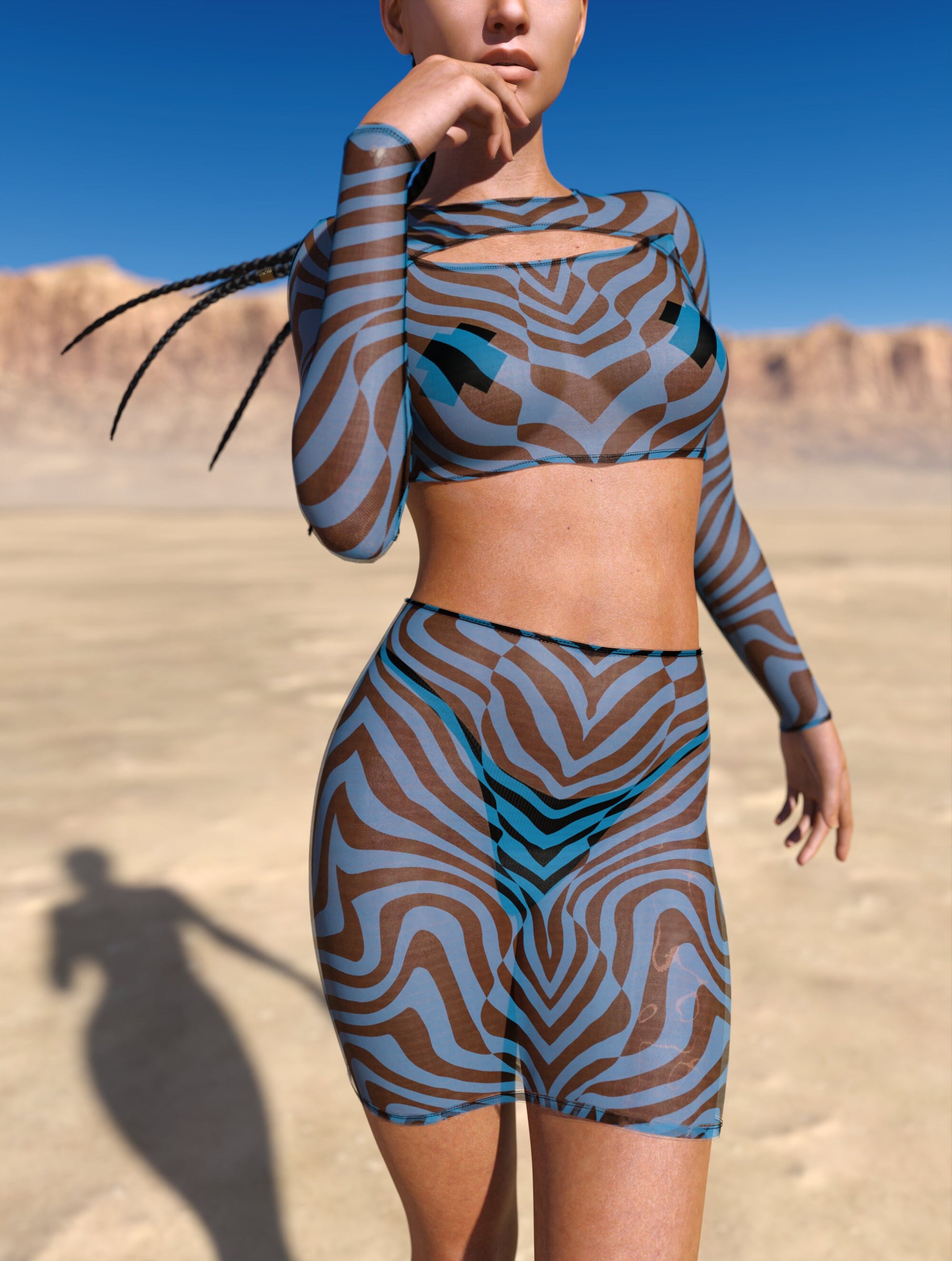 Zebrine Skin Blue Mesh Basic Skirt 1