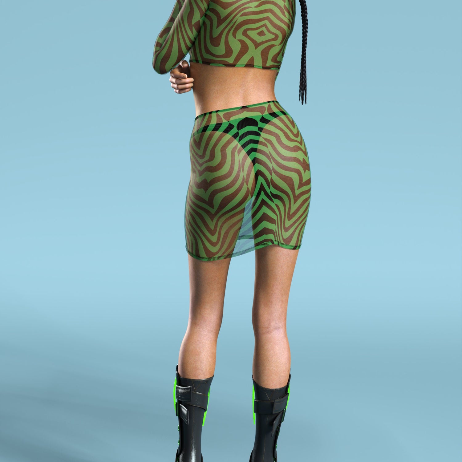 Zebrine Skin Green Mesh Basic Skirt Set Mesh