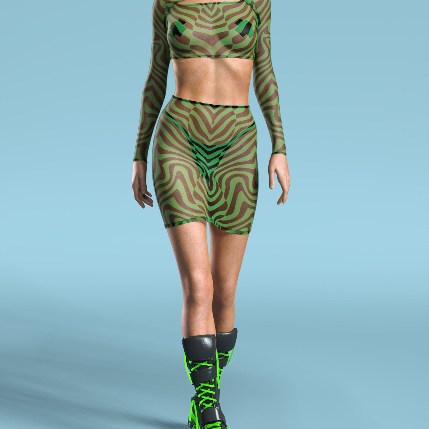 Zebrine Skin Green Mesh Basic Skirt Set Club