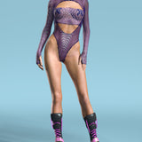 Agresly Purple Mesh Open-Heart Leotard