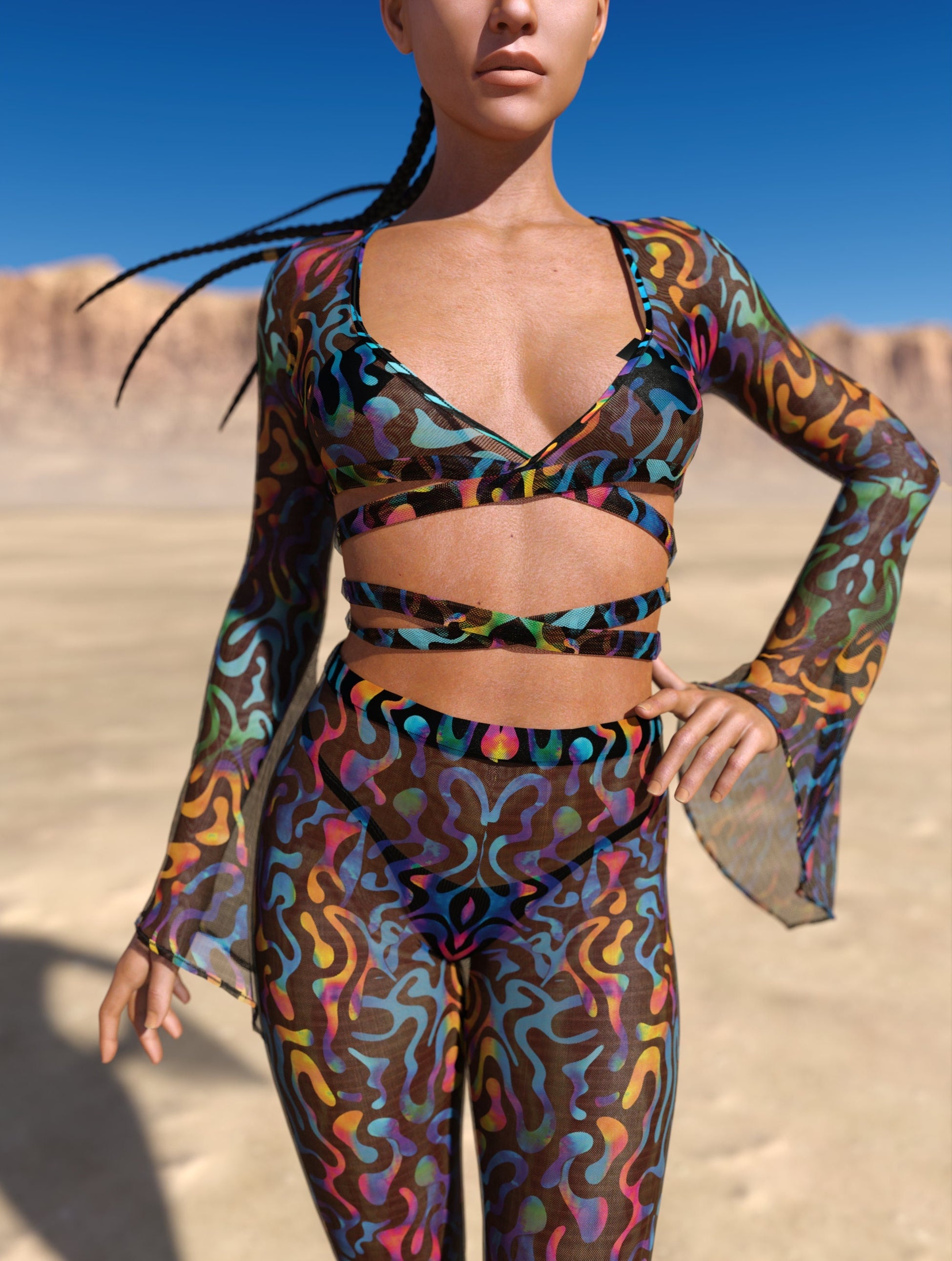 Jungle Zest Mesh Bell Bottom Pants 1