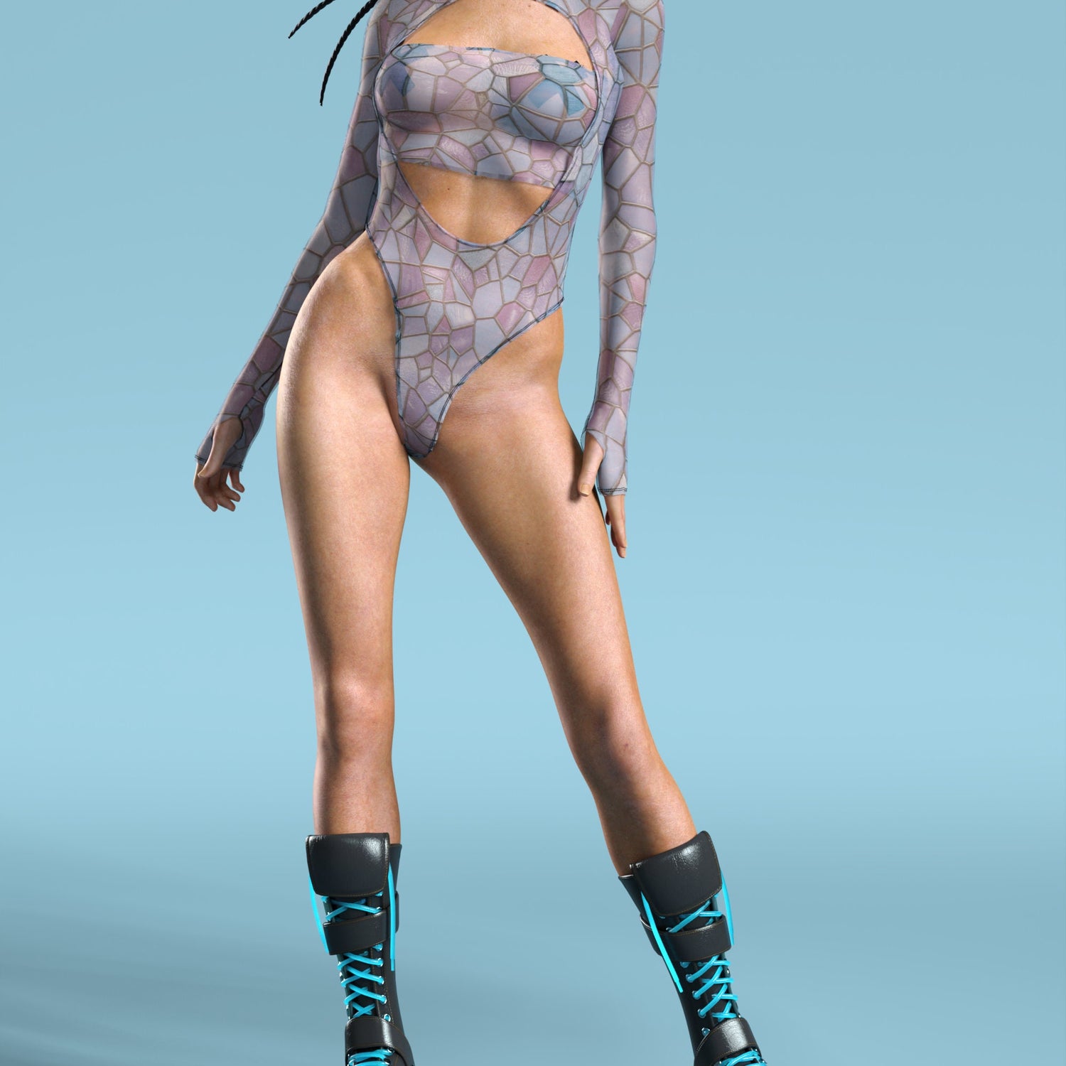 Stained Glass Blue Mesh Open-Heart Leotard Club