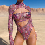 Stained Glass Pink Mesh Open-Heart Leotard