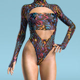 Jungle Zest Mesh Open-Heart Leotard