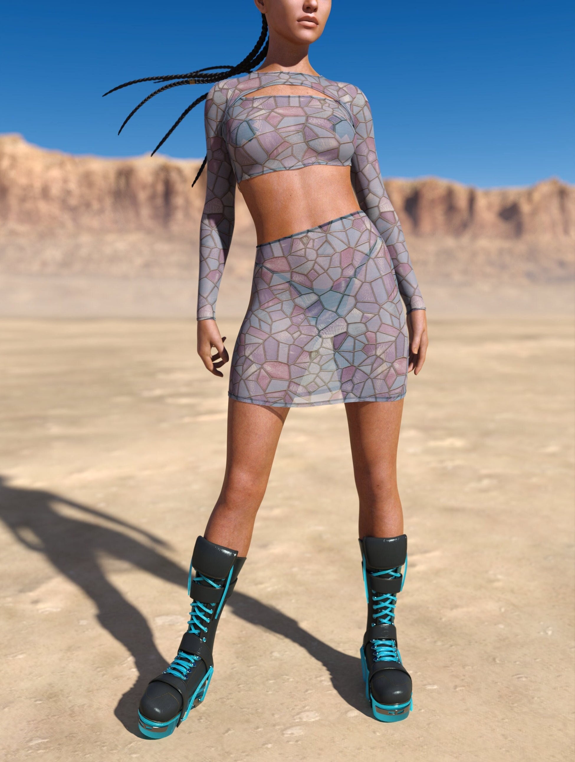 Stained Glass Blue Mesh Basic Skirt 2