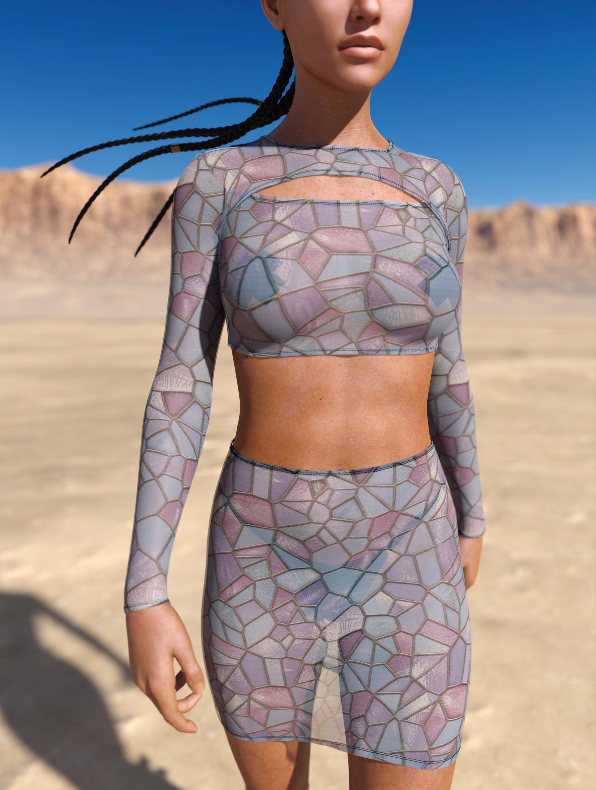Stained Glass Blue Mesh Cutout Rave Top 1