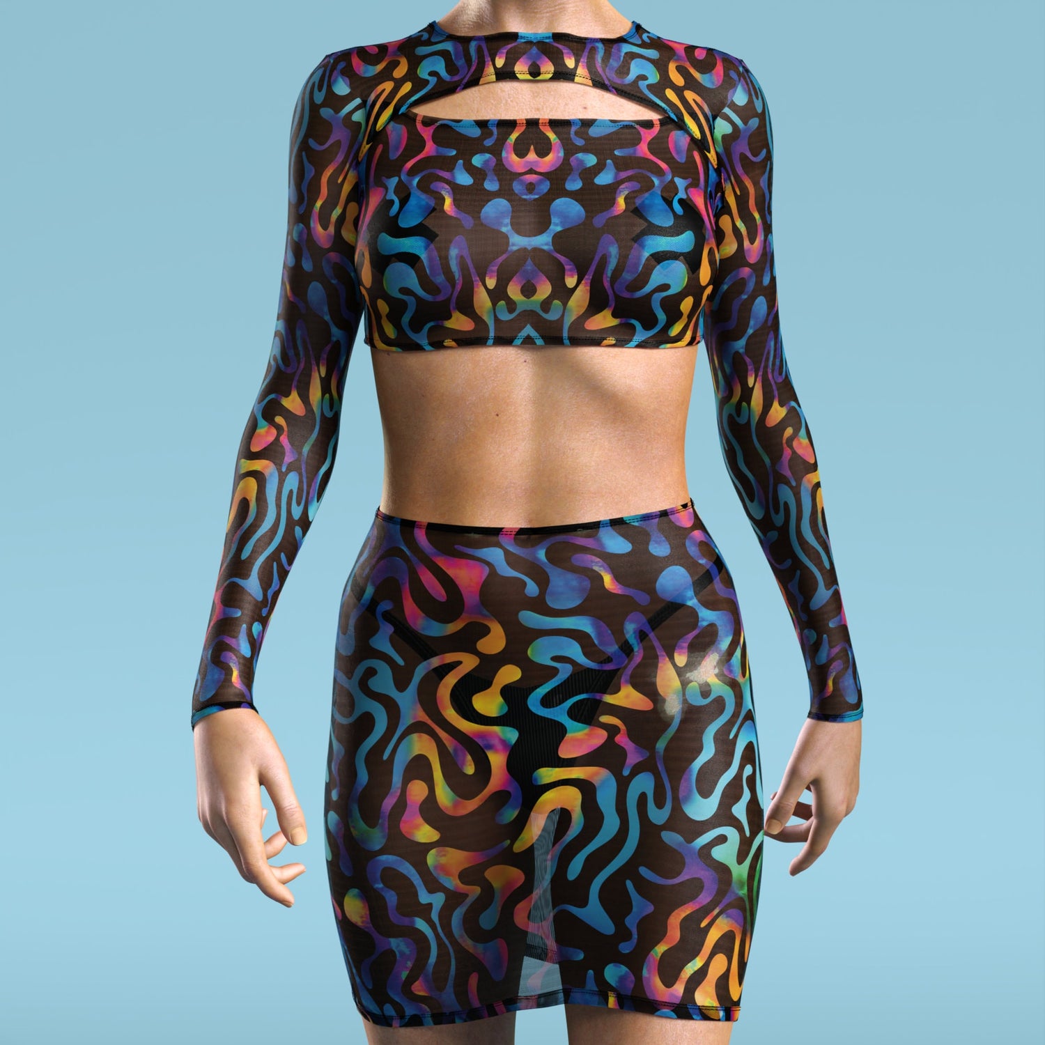 Women Jungle Zest Mesh Basic Skirt Set