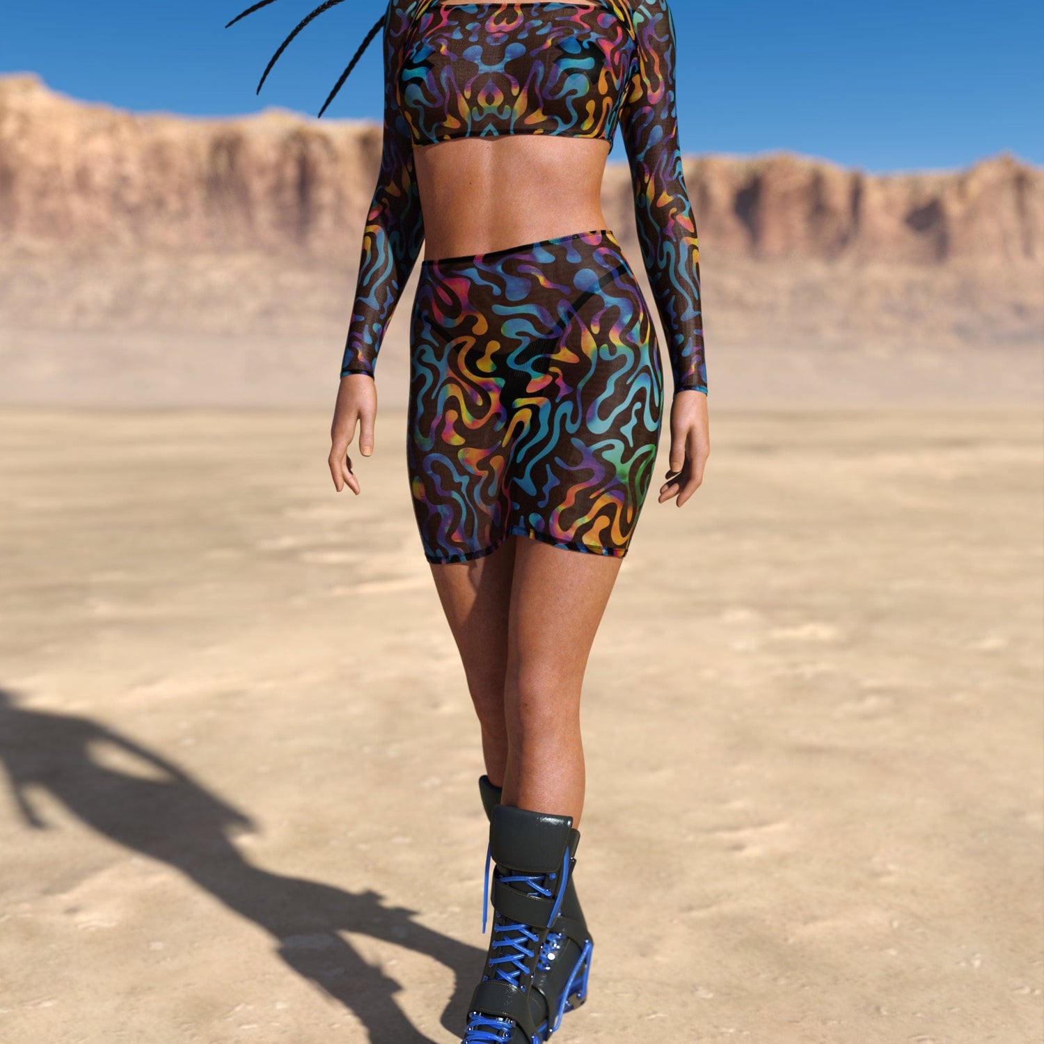 Jungle Zest Mesh Basic Skirt Set Blue