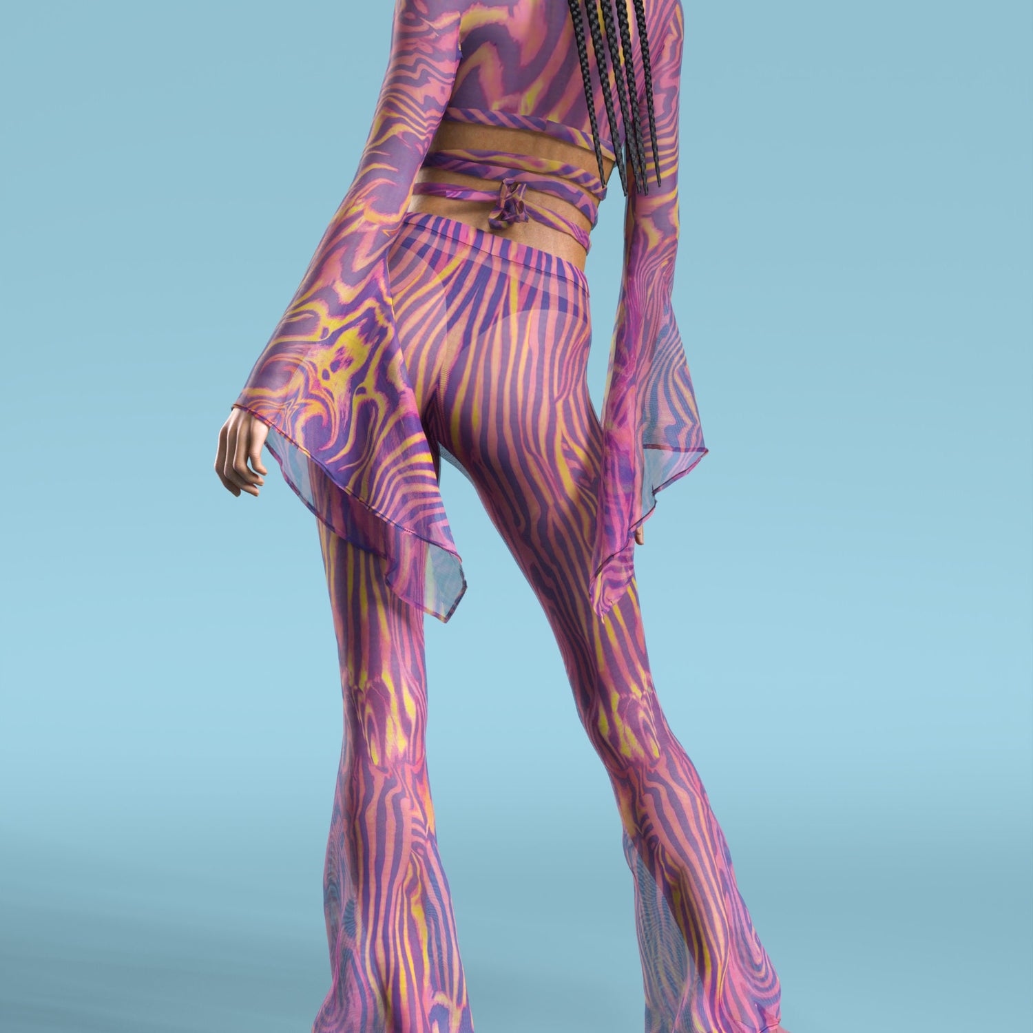 Amant Mesh Bell Bottom Pants Mesh