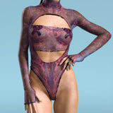 Melted Galaxy Mesh Open-Heart Leotard