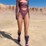 Melted Galaxy Mesh Open-Heart Leotard