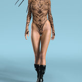 Ysax Nude Mesh Back Zip Leotard