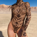 Ysax Nude Mesh Back Zip Leotard