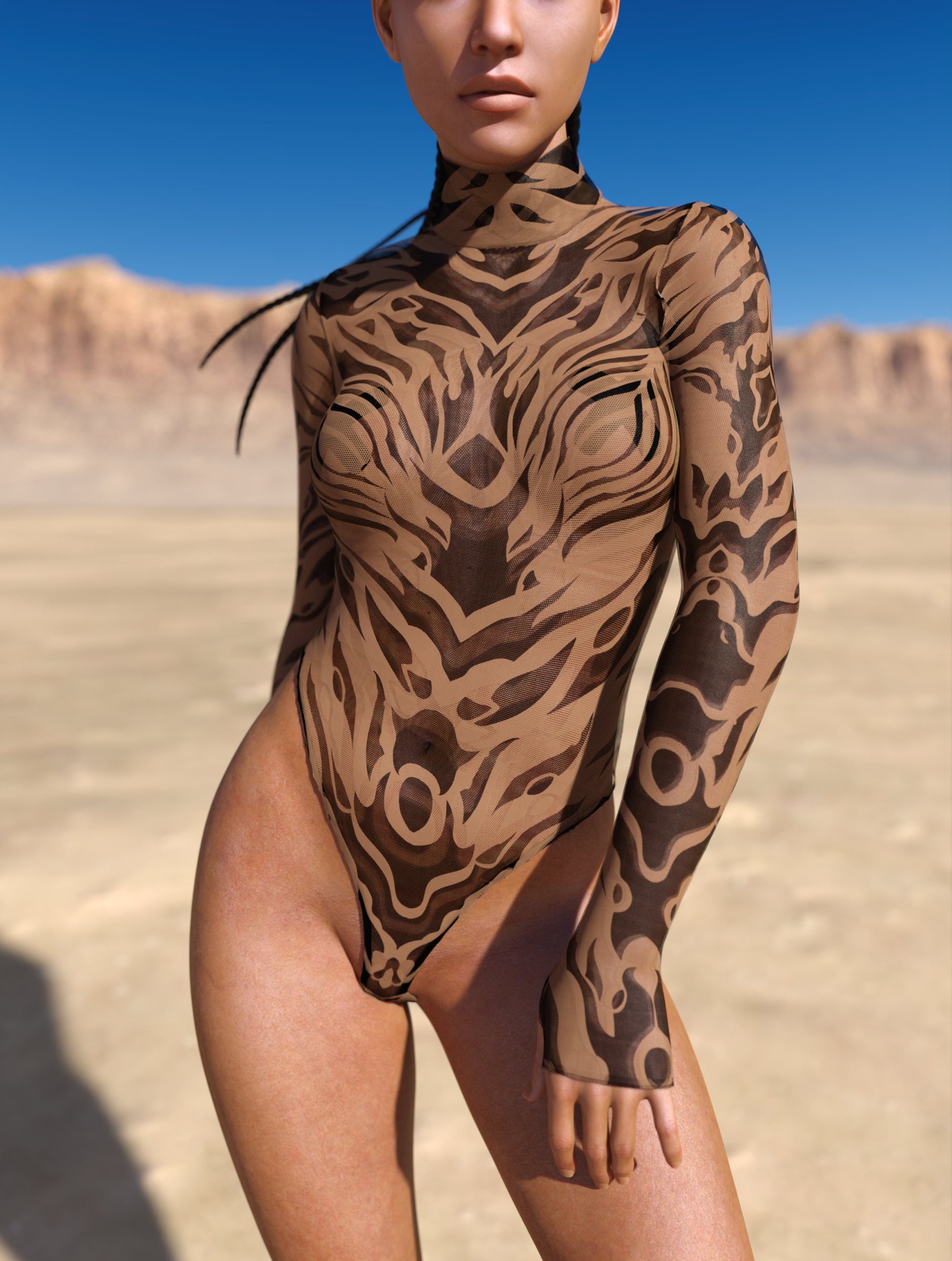 Ysax Nude Mesh Back Zip Leotard 1