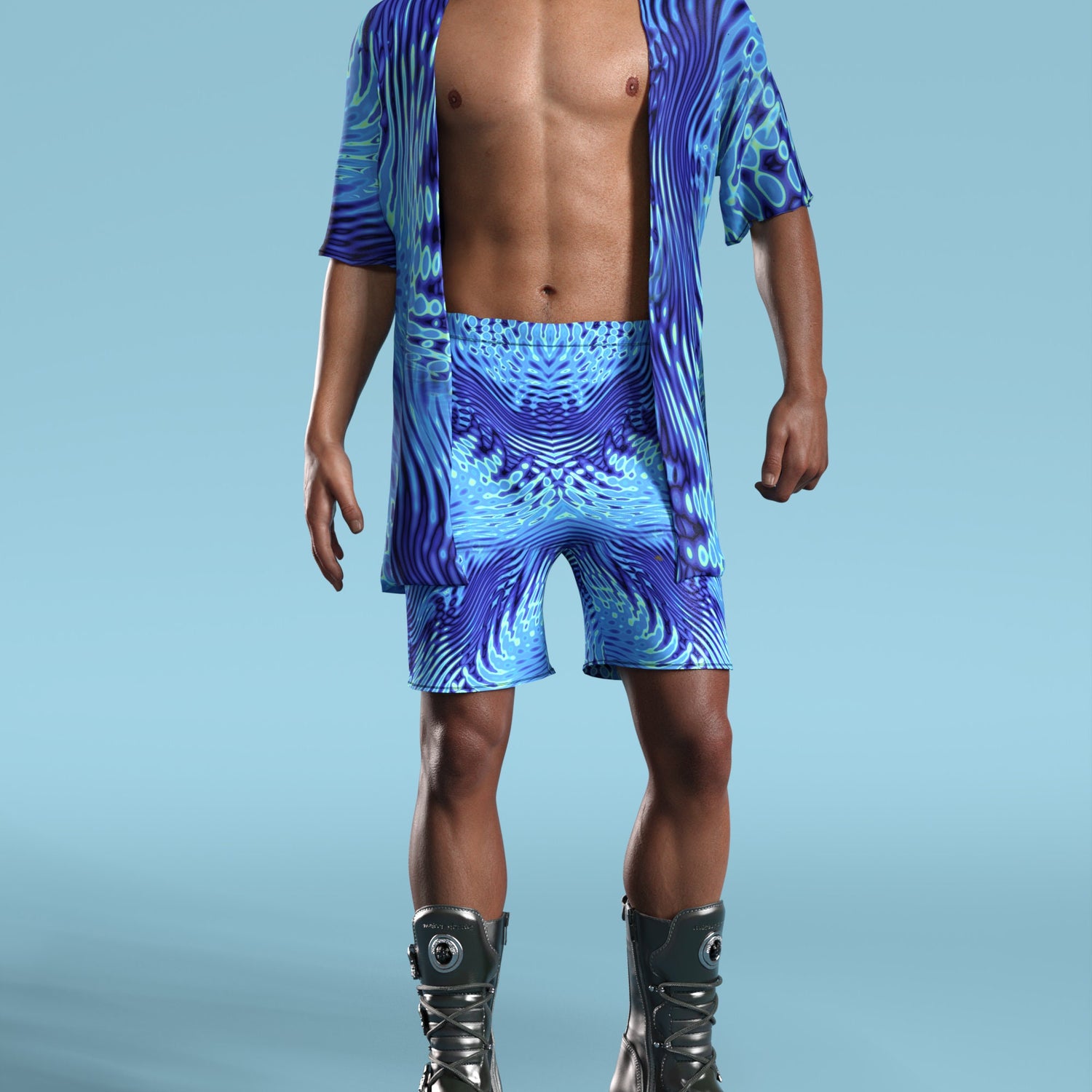 Agresly Blue Male Rave Shorts 3