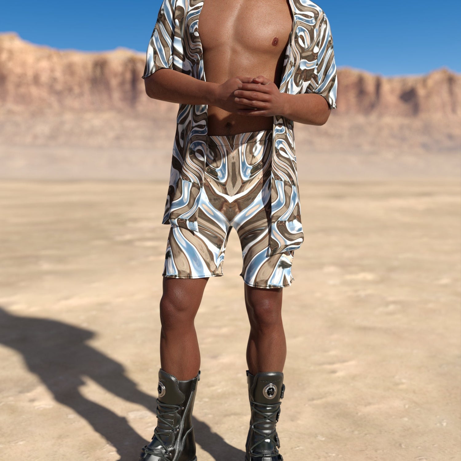 Mecha Vortex Male Rave Shorts White