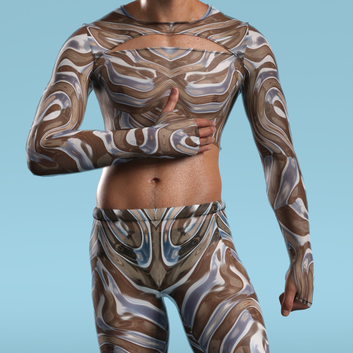 Men Mecha Vortex Mesh Male Cutout Set