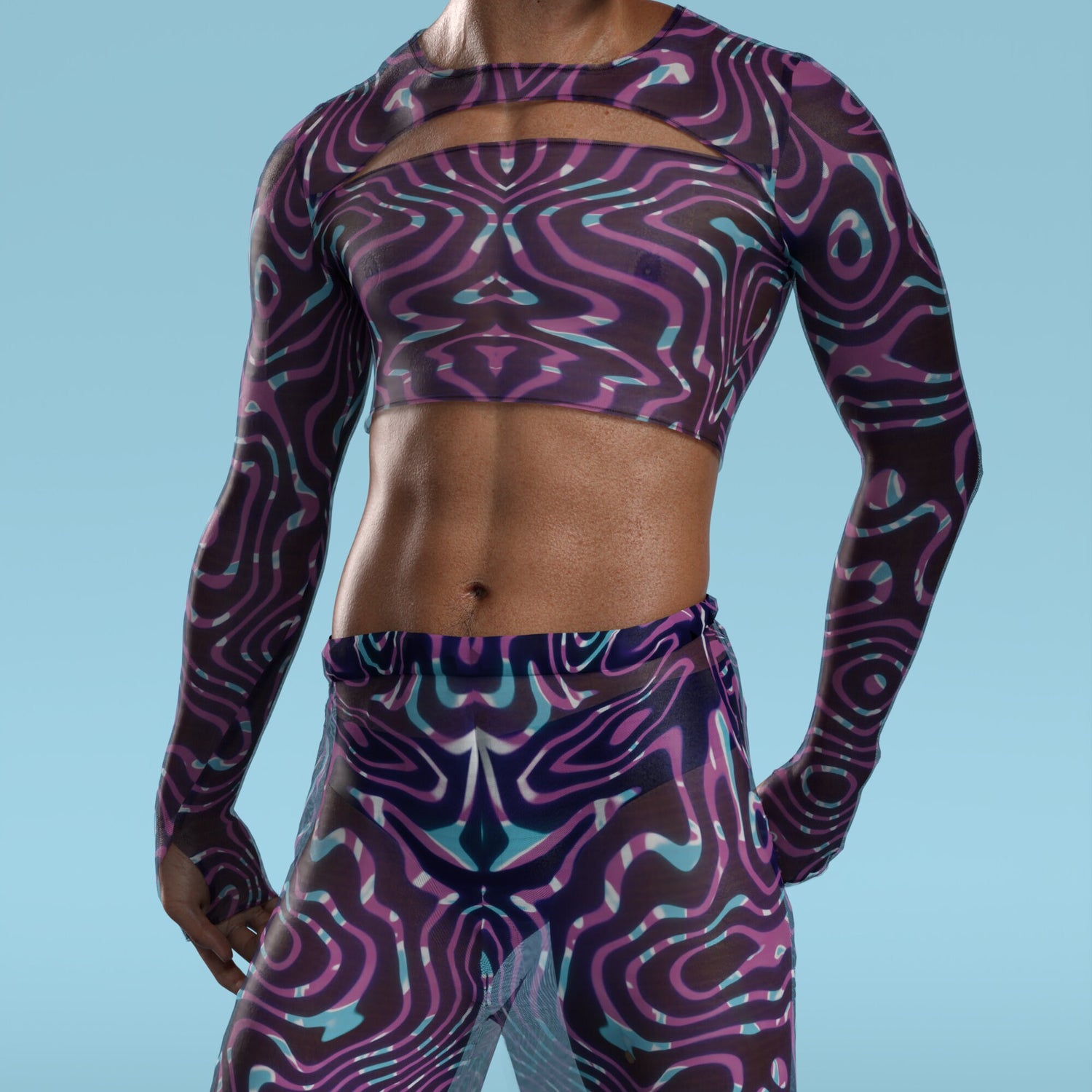 Men Celestial Liquid Mesh Male Split Pants