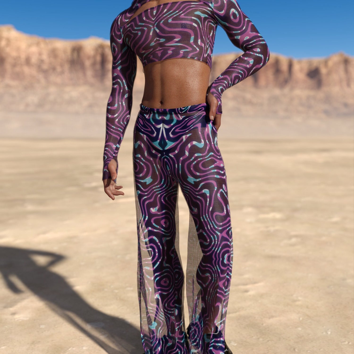 Celestial Liquid Mesh Male Split Pants Purple