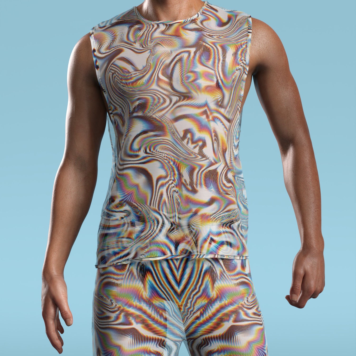 Men Psy Haze Mesh Male Split Pants