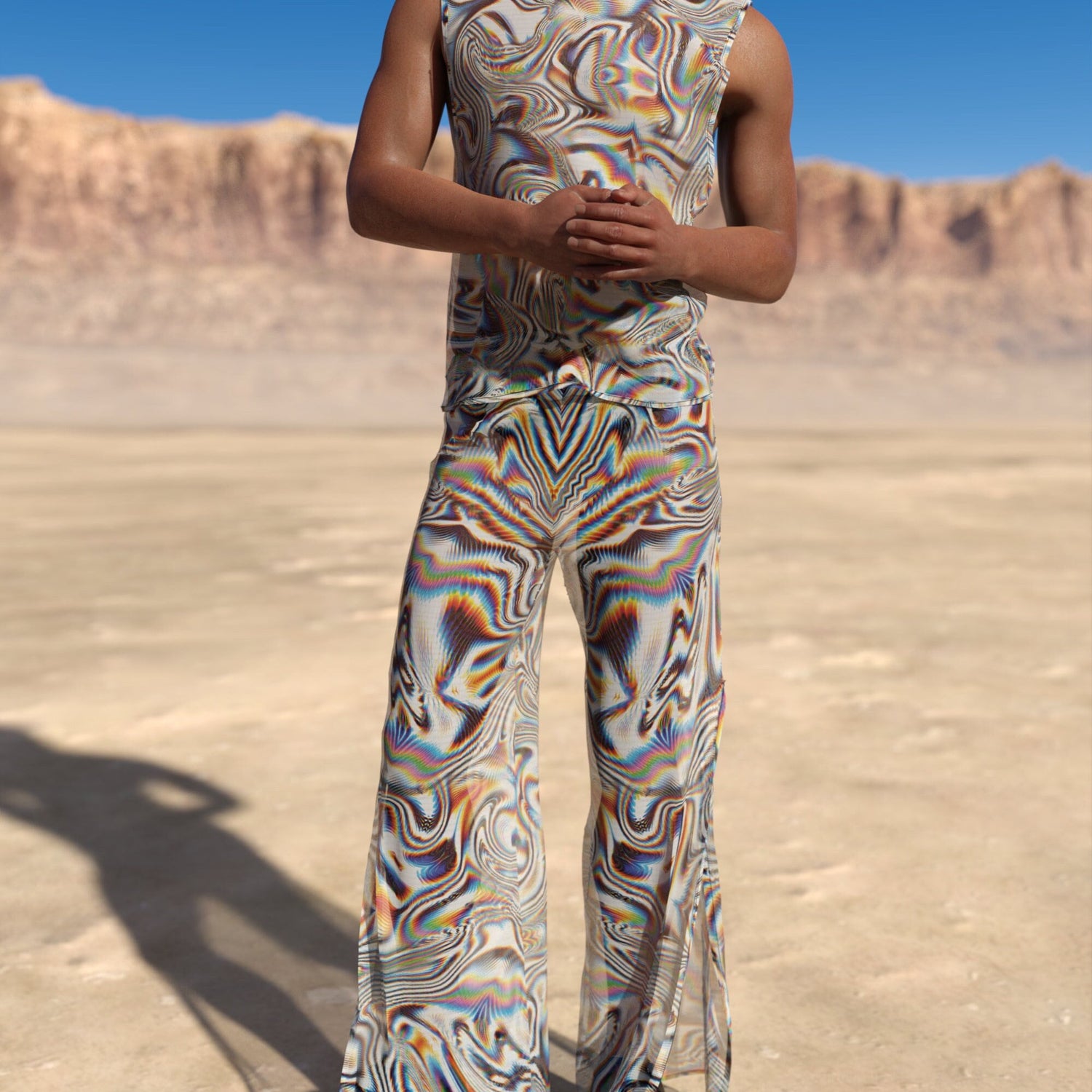 Psy Haze Mesh Male Split Pants Rainbow