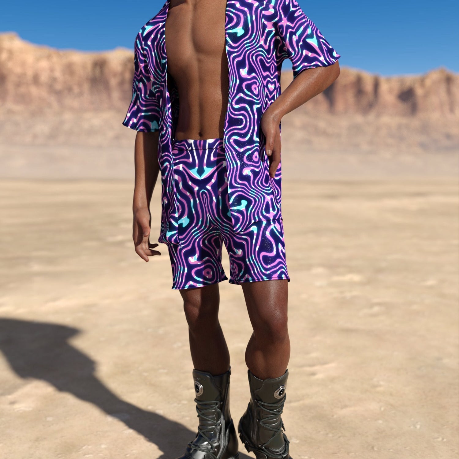 Celestial Liquid Male Rave Shorts Purple
