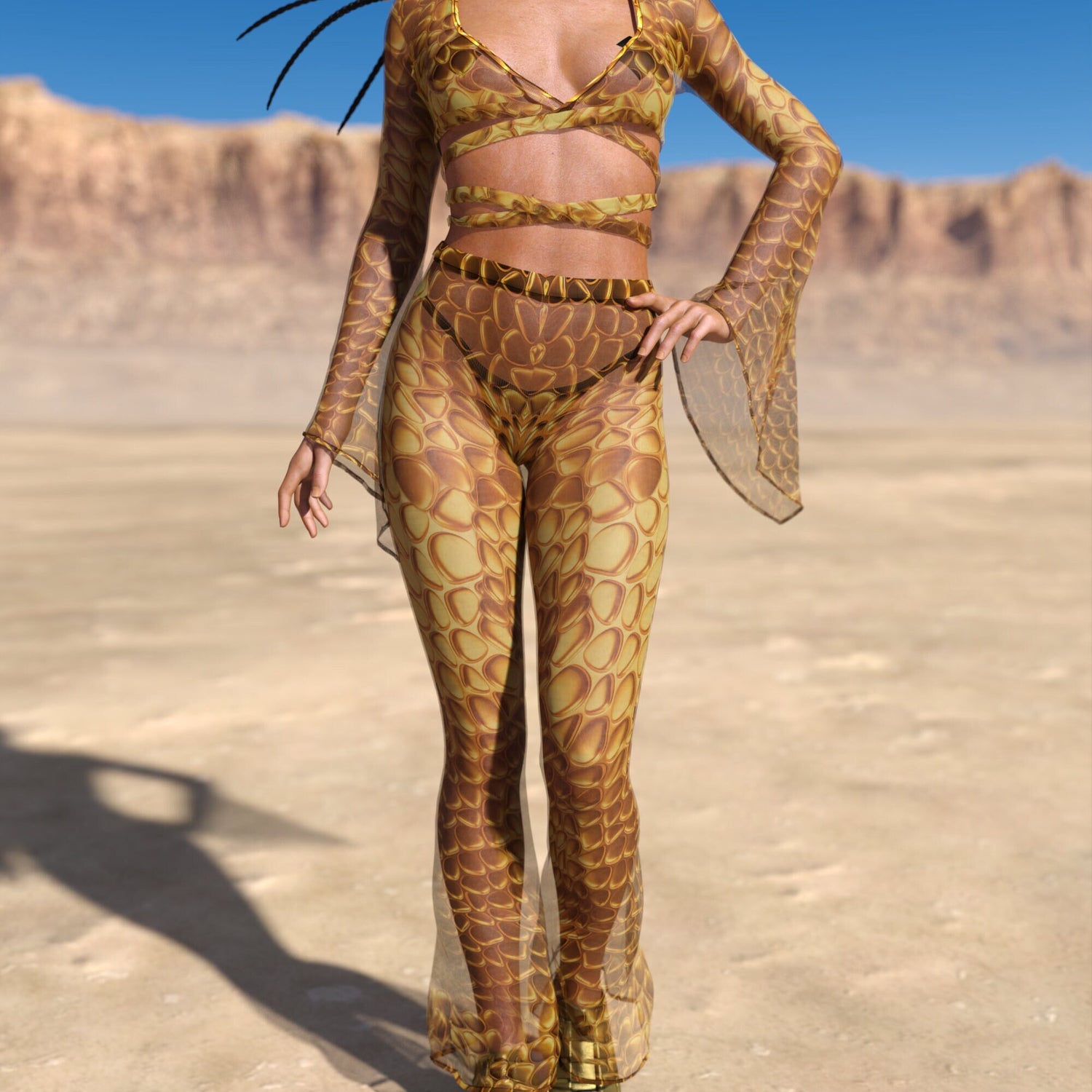 Aurum Mesh Bell Bottom Pants Yellow