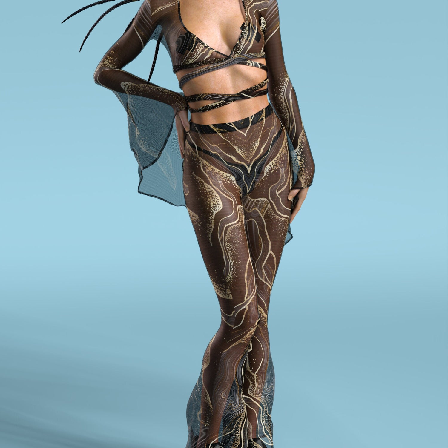 Extasis Mesh Bell Bottom Pants 3