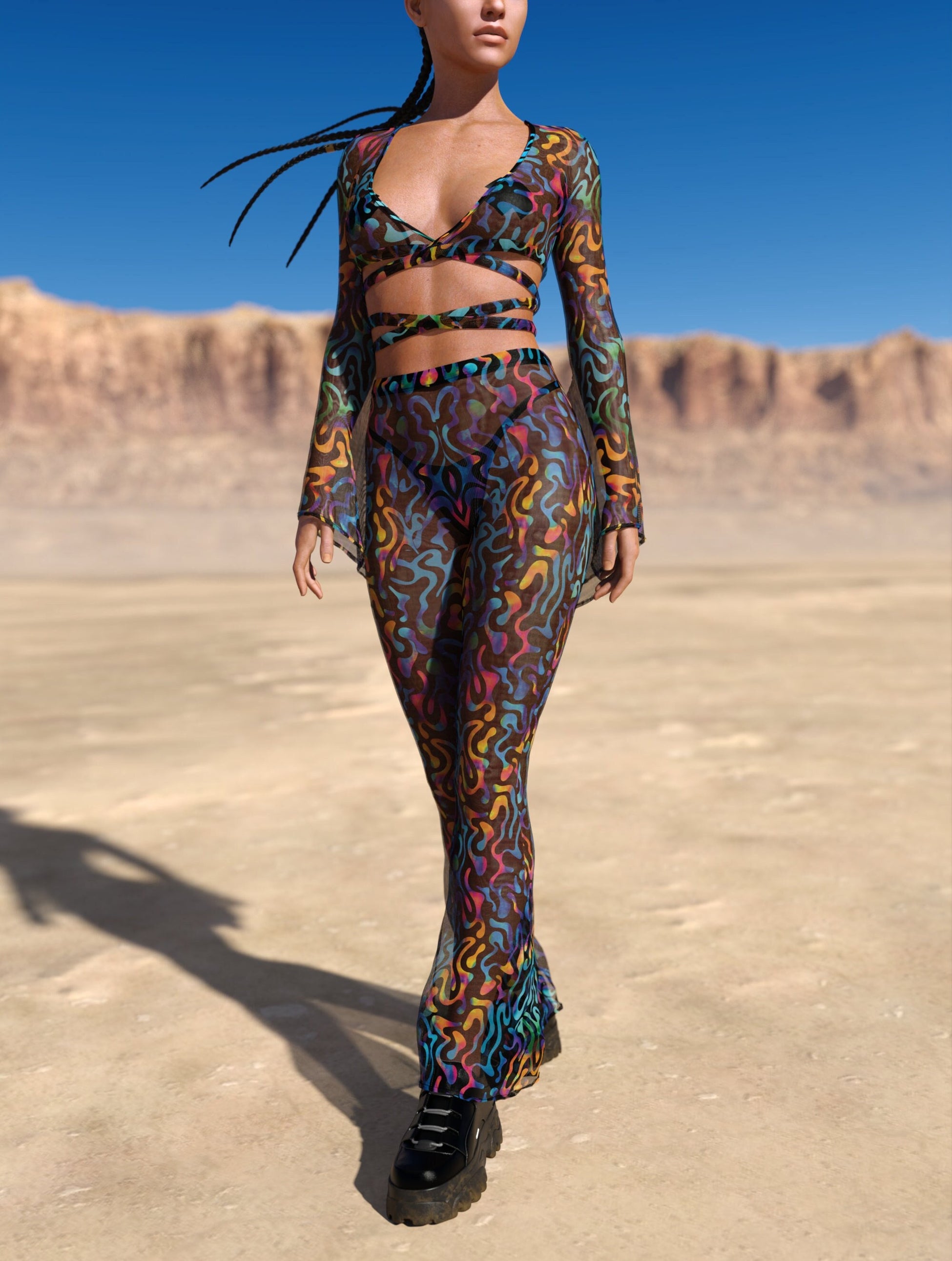 Jungle Zest Mesh Bell Bottom Pants 2