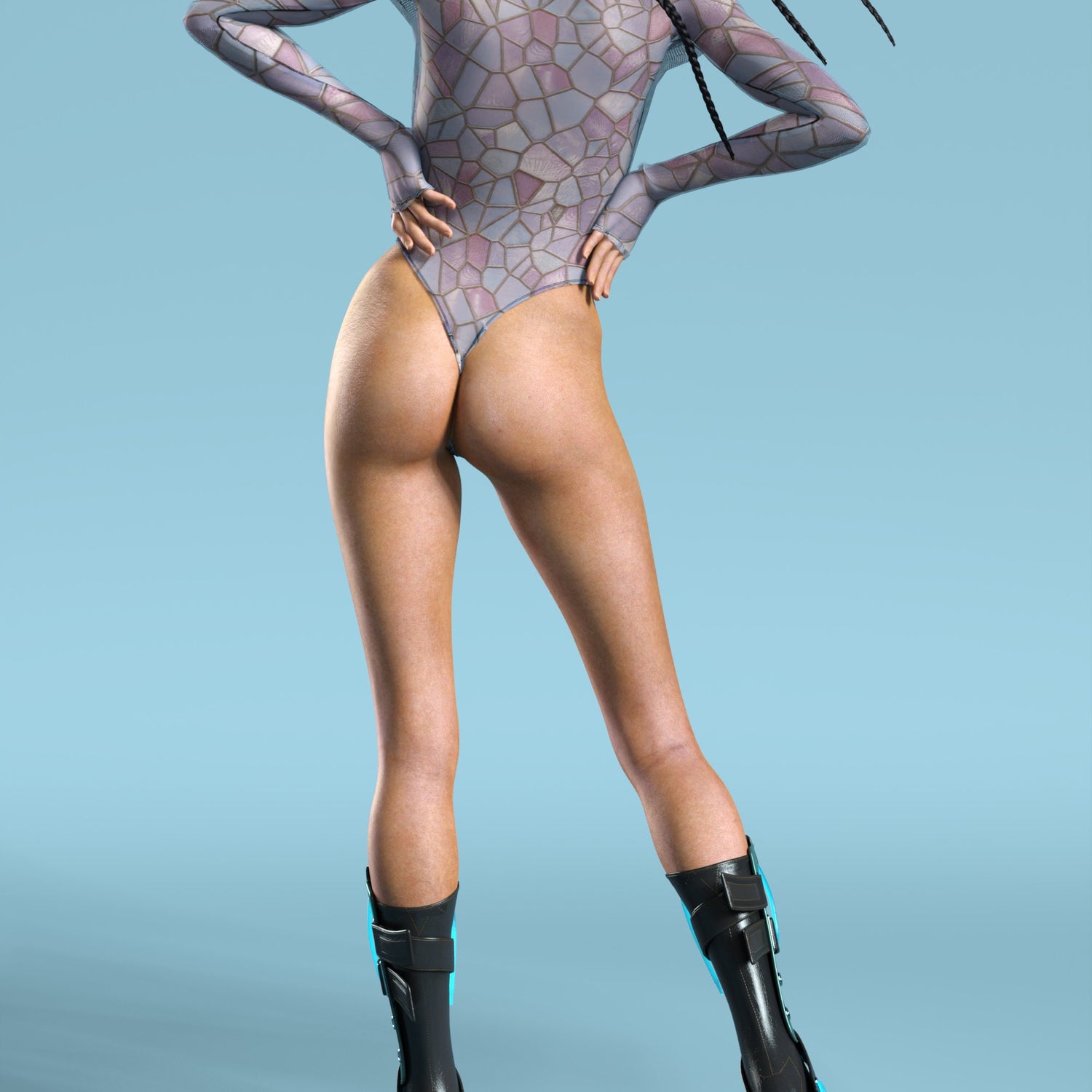 Stained Glass Blue Mesh Open-Heart Leotard Mesh