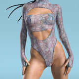 Stained Glass Blue Mesh Open-Heart Leotard