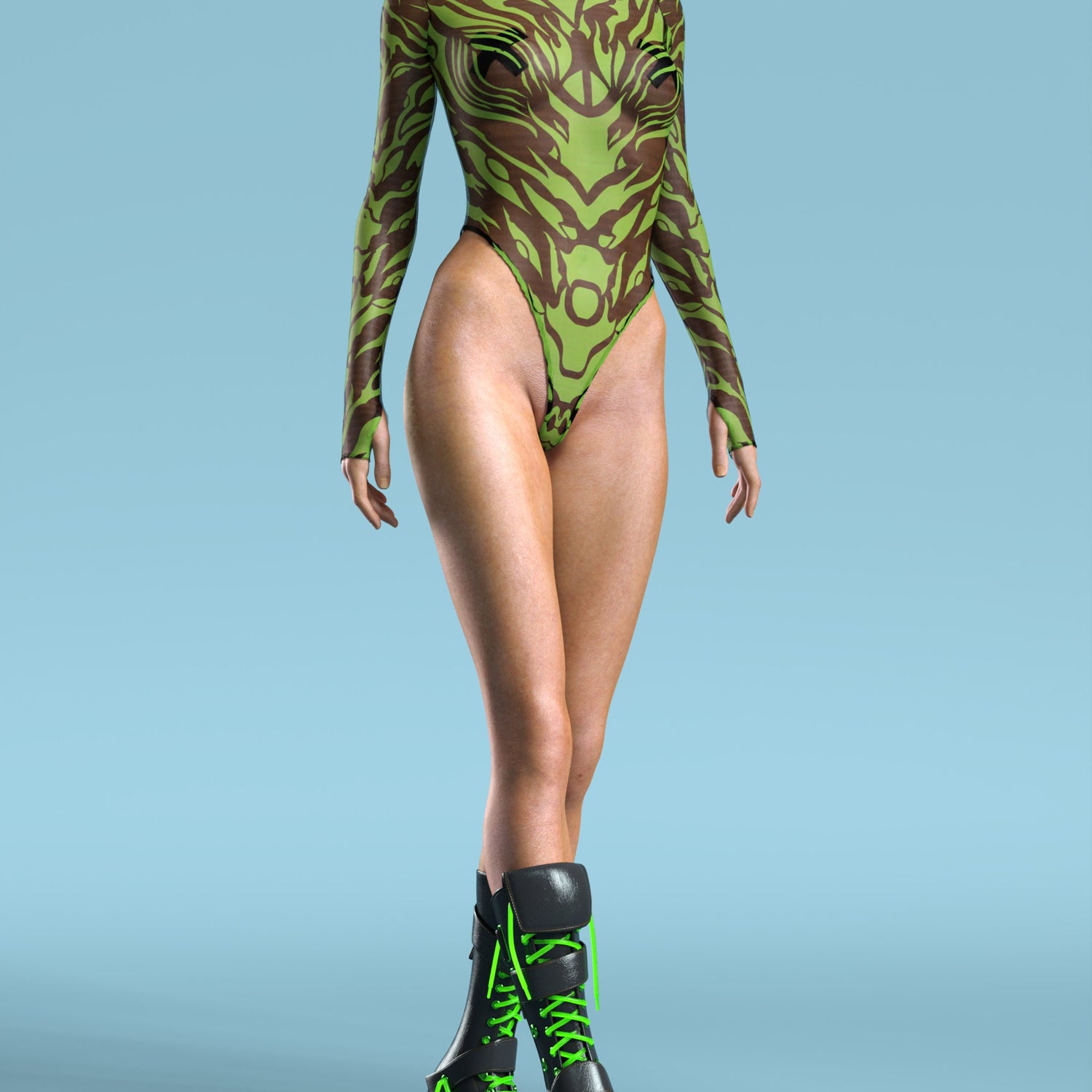 Ysax Mesh Back Zip Leotard UV Reactive