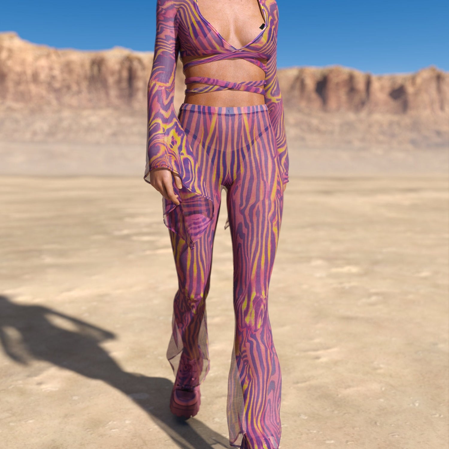 Amant Mesh Bell Bottom Pants Pink