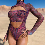 Melted Galaxy Mesh Open-Heart Leotard