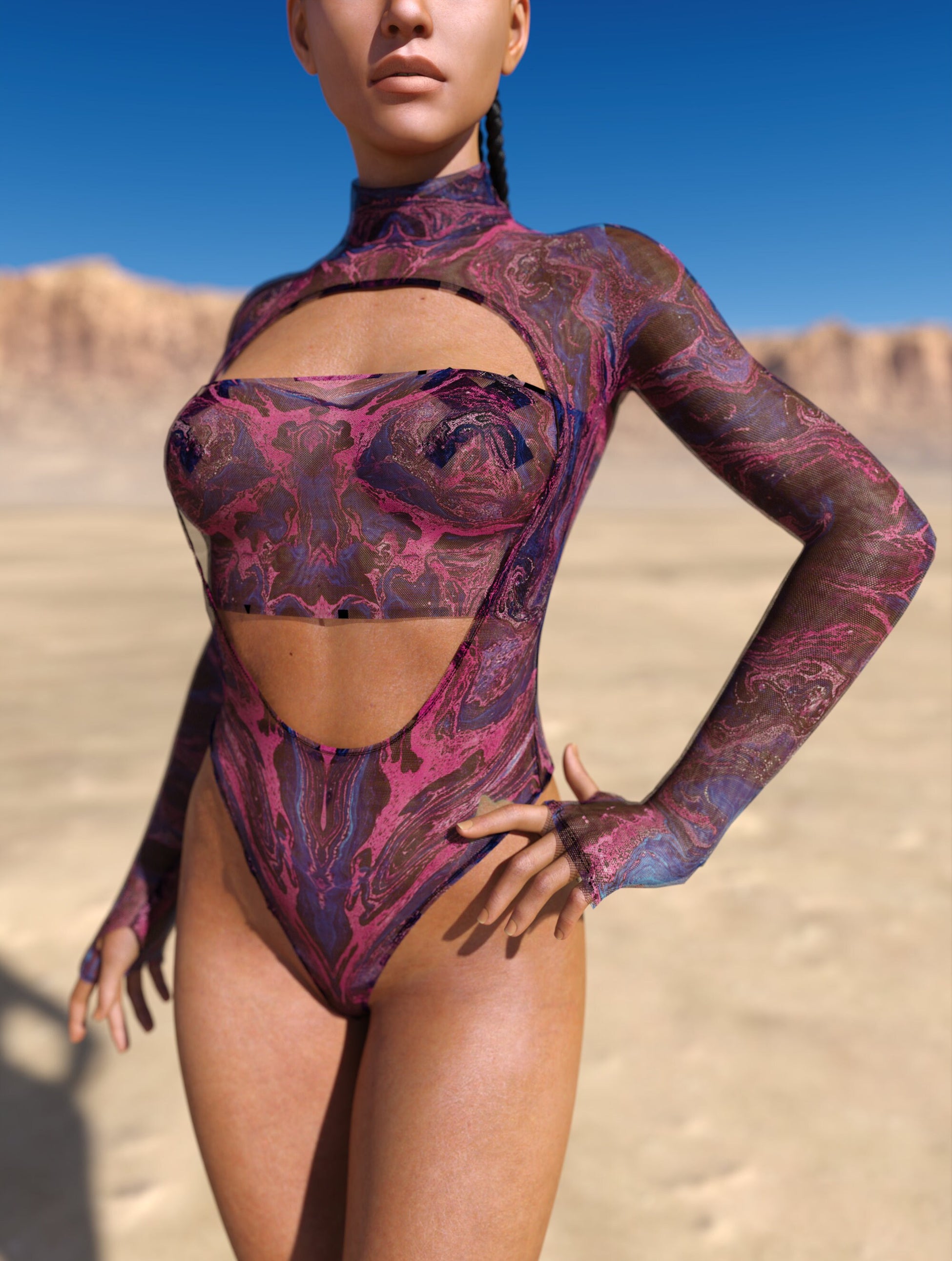 Melted Galaxy Mesh Open-Heart Leotard 1