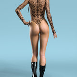 Ysax Nude Mesh Back Zip Leotard