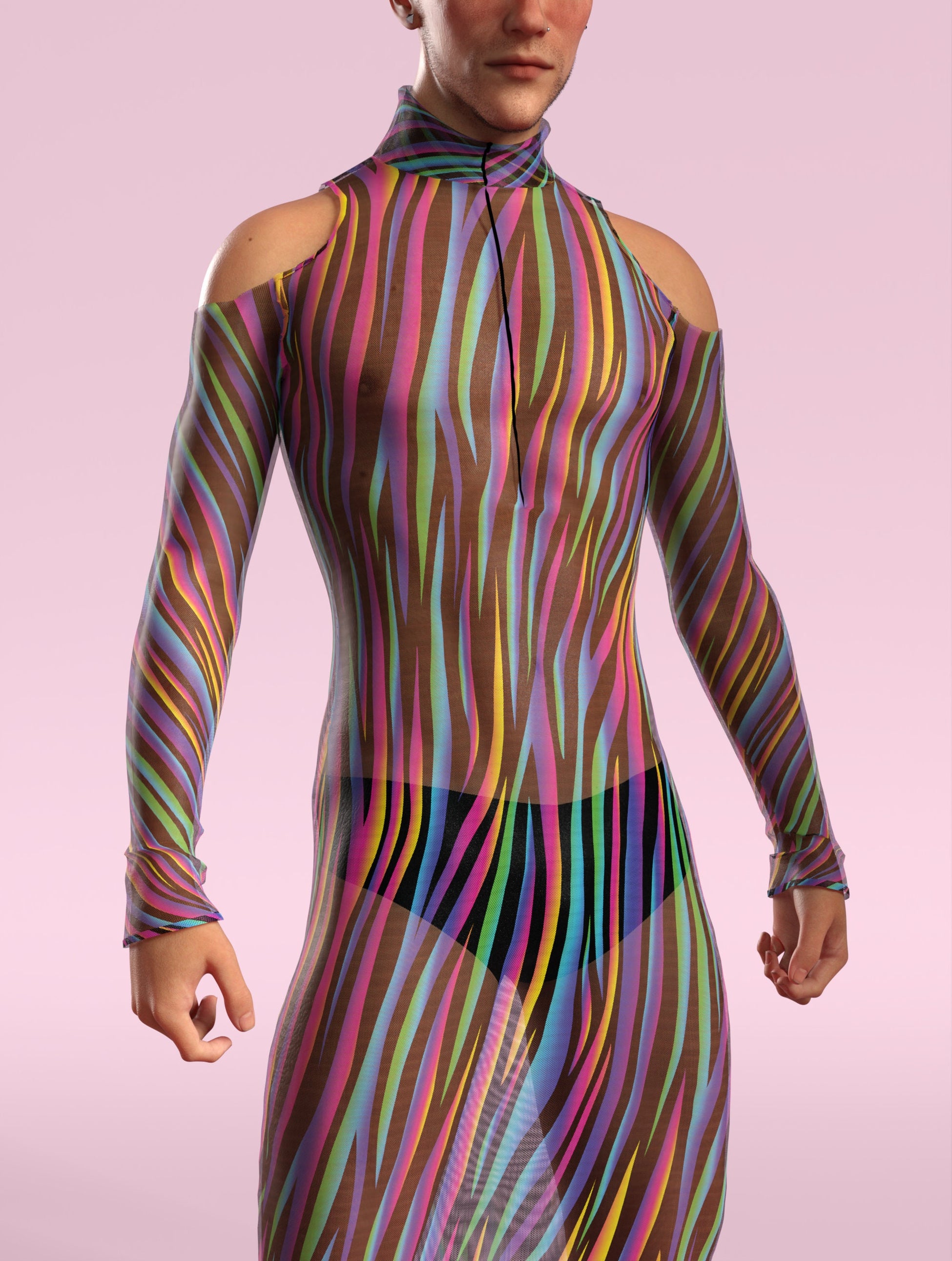 Chroma Carnival Mesh Male Bare Shoulder Dress 1