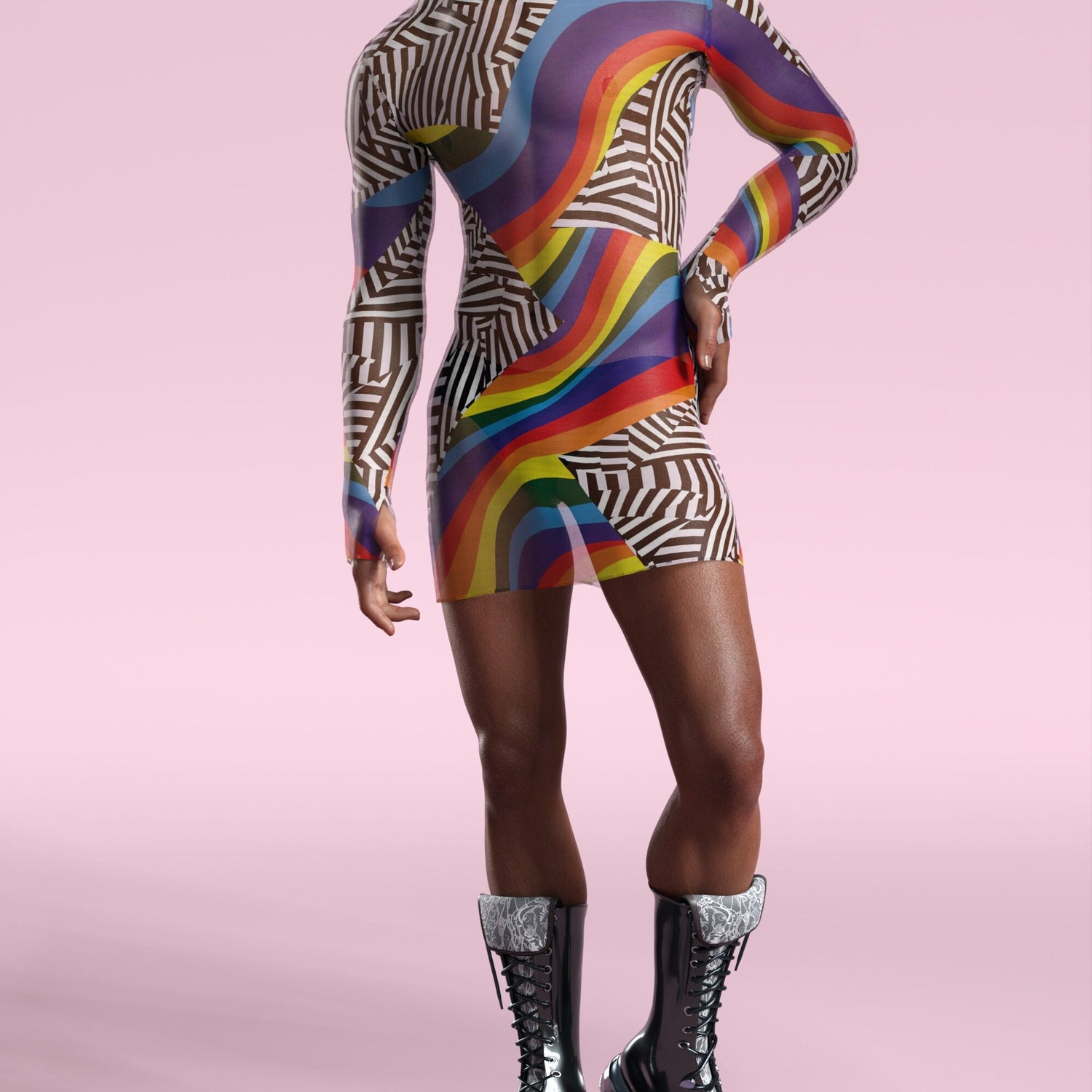 Transformed Mesh Male Short Dress Rainbow