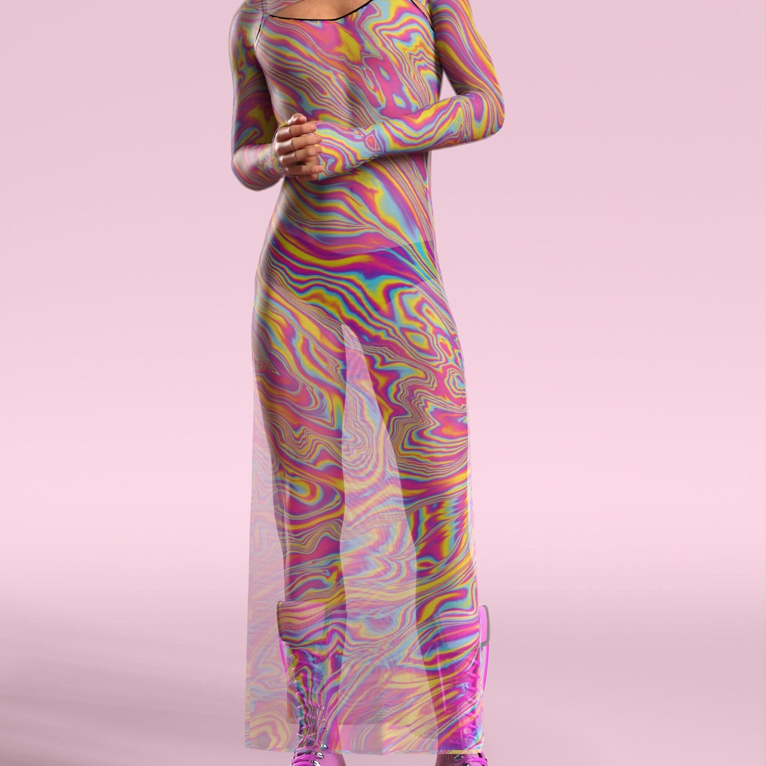 Electric Euphoria Mesh Male Shrug Dress Rainbow