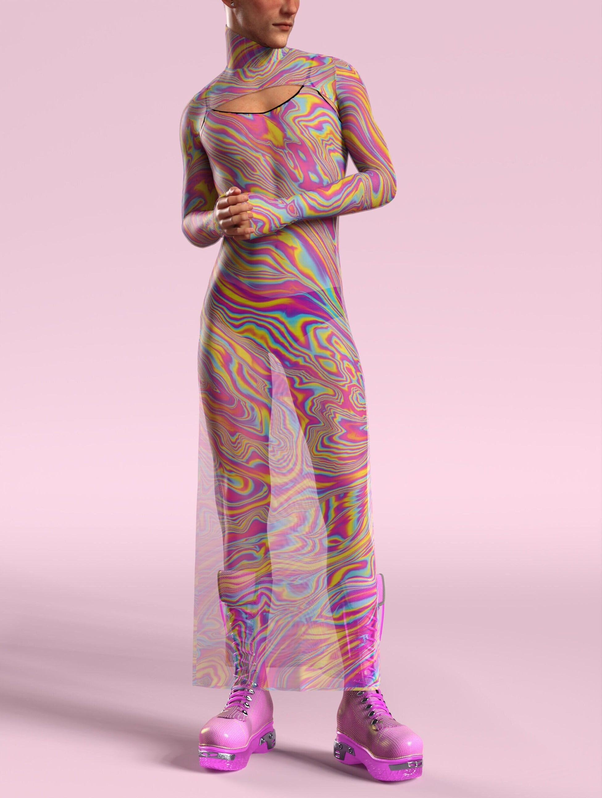Electric Euphoria Mesh Male Shrug Dress 2