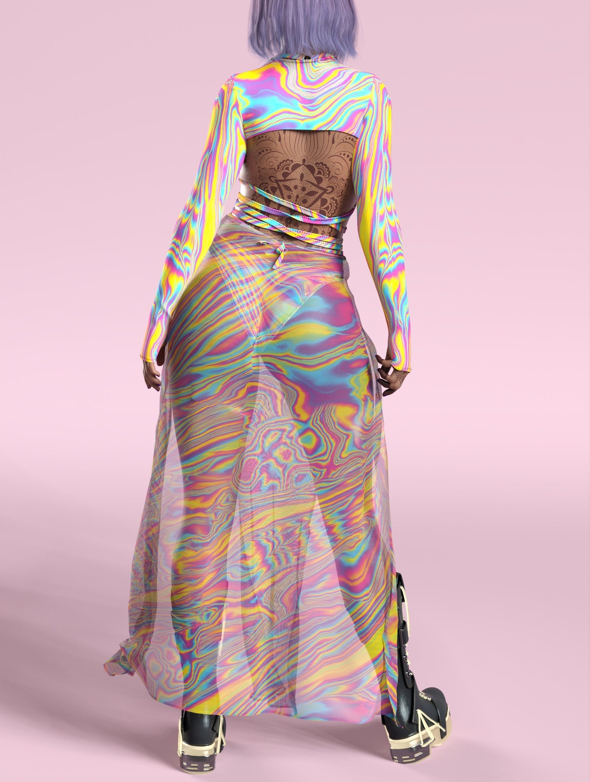 Electric Euphoria Mesh Duster Skirt 1