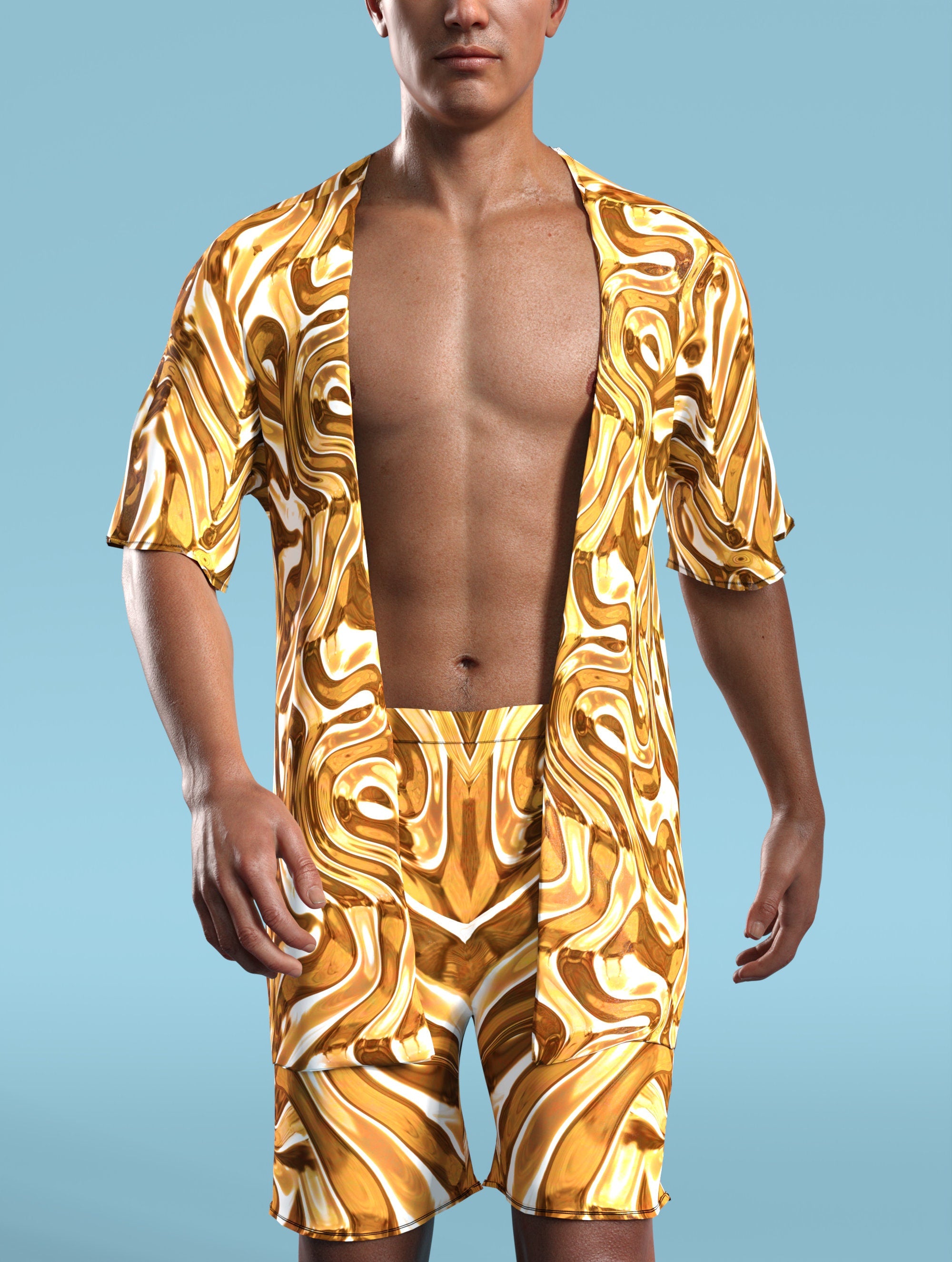 Men Mecha Vortex Gold Male Half Robe
