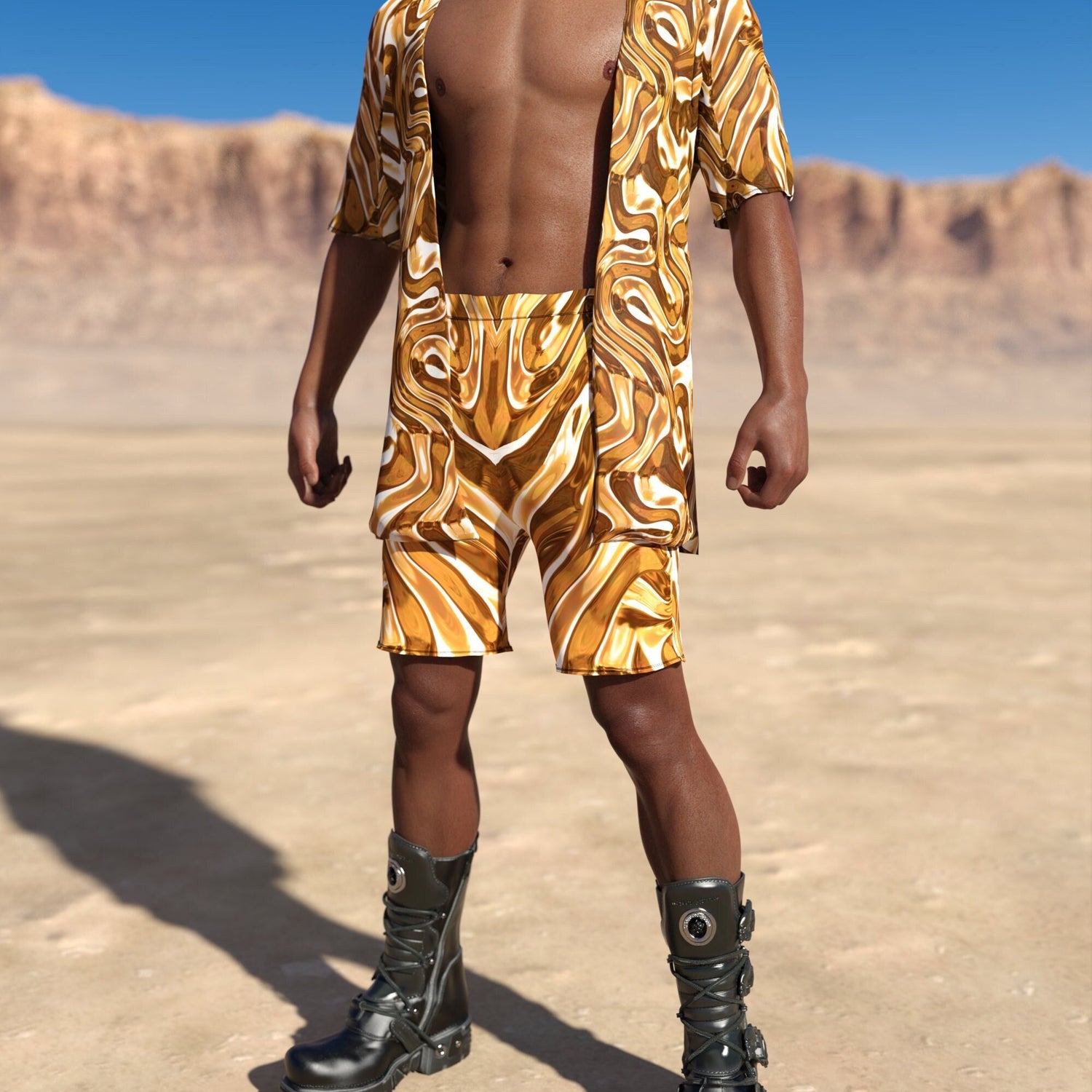 Mecha Vortex Gold Male Rave Shorts Gold