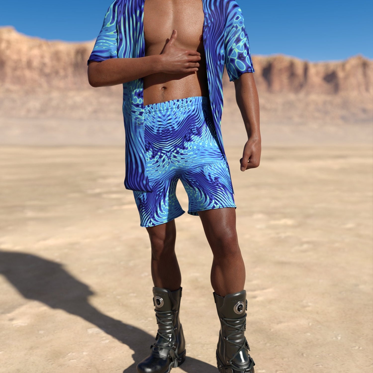 Agresly Blue Male Rave Shorts Blue
