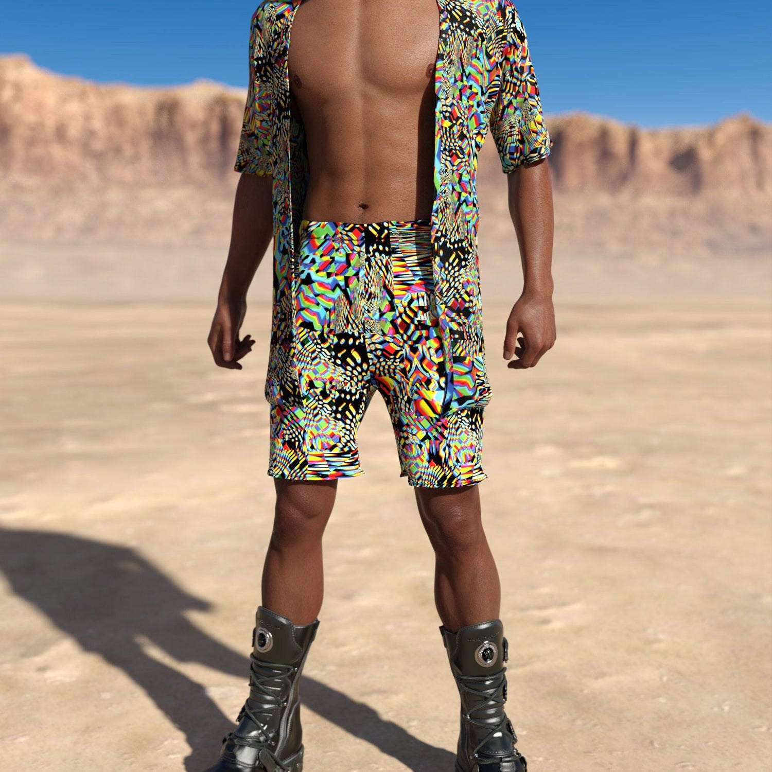 Warped Male Rave Shorts Rainbow