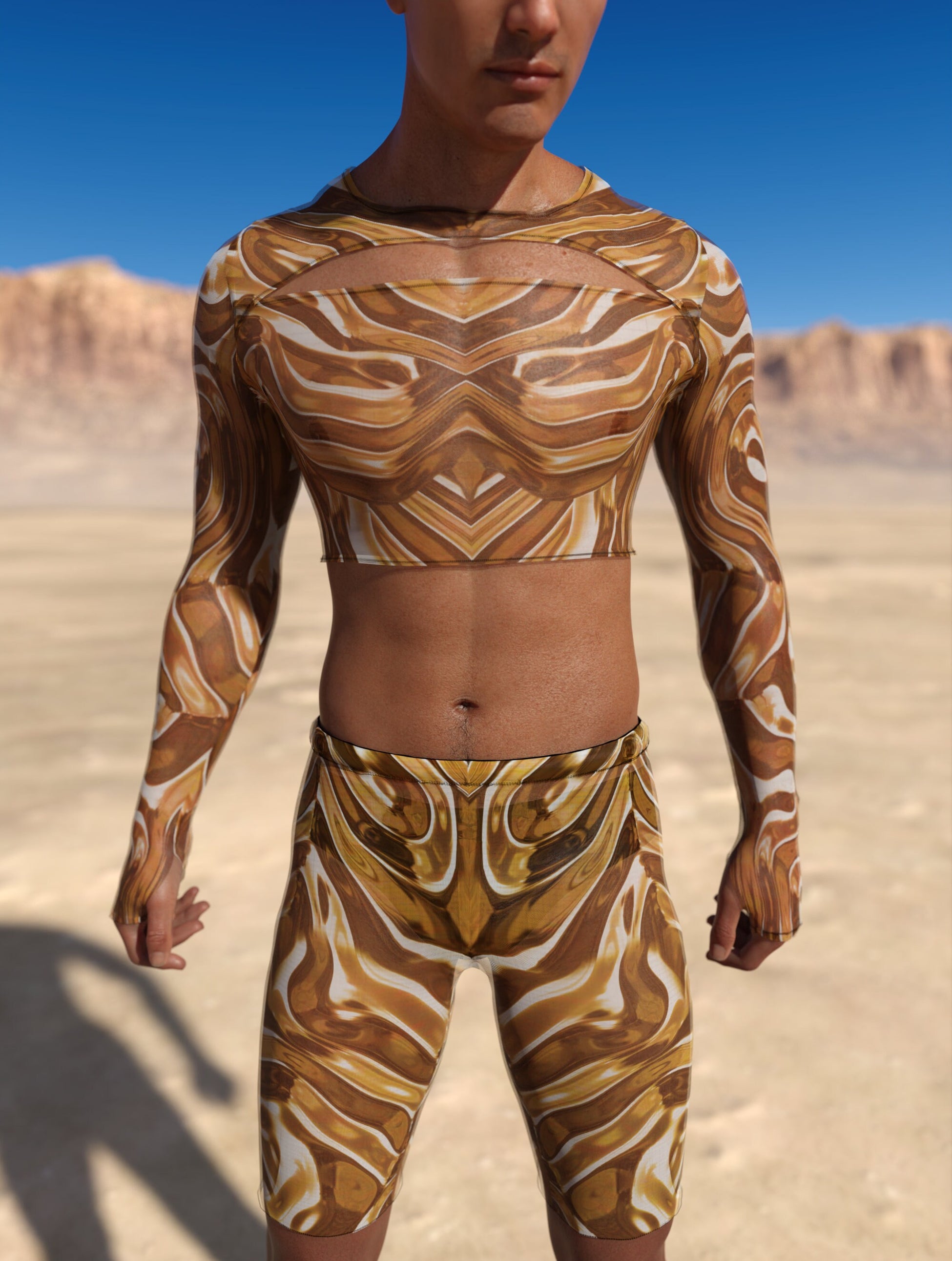 Mecha Vortex Gold Mesh Male Cutout Top 1