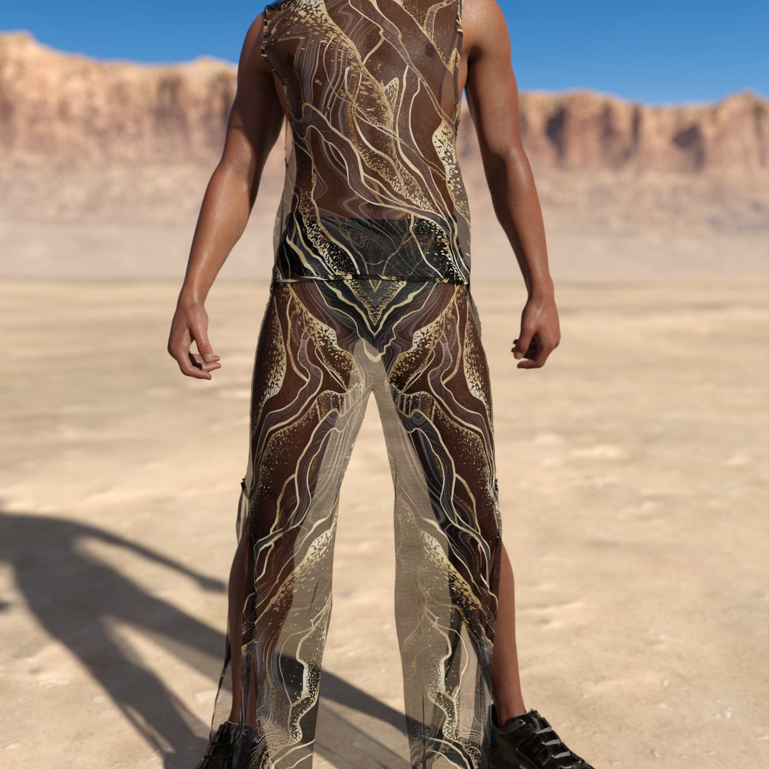Extasis Mesh Male Split Pants Black, Gold