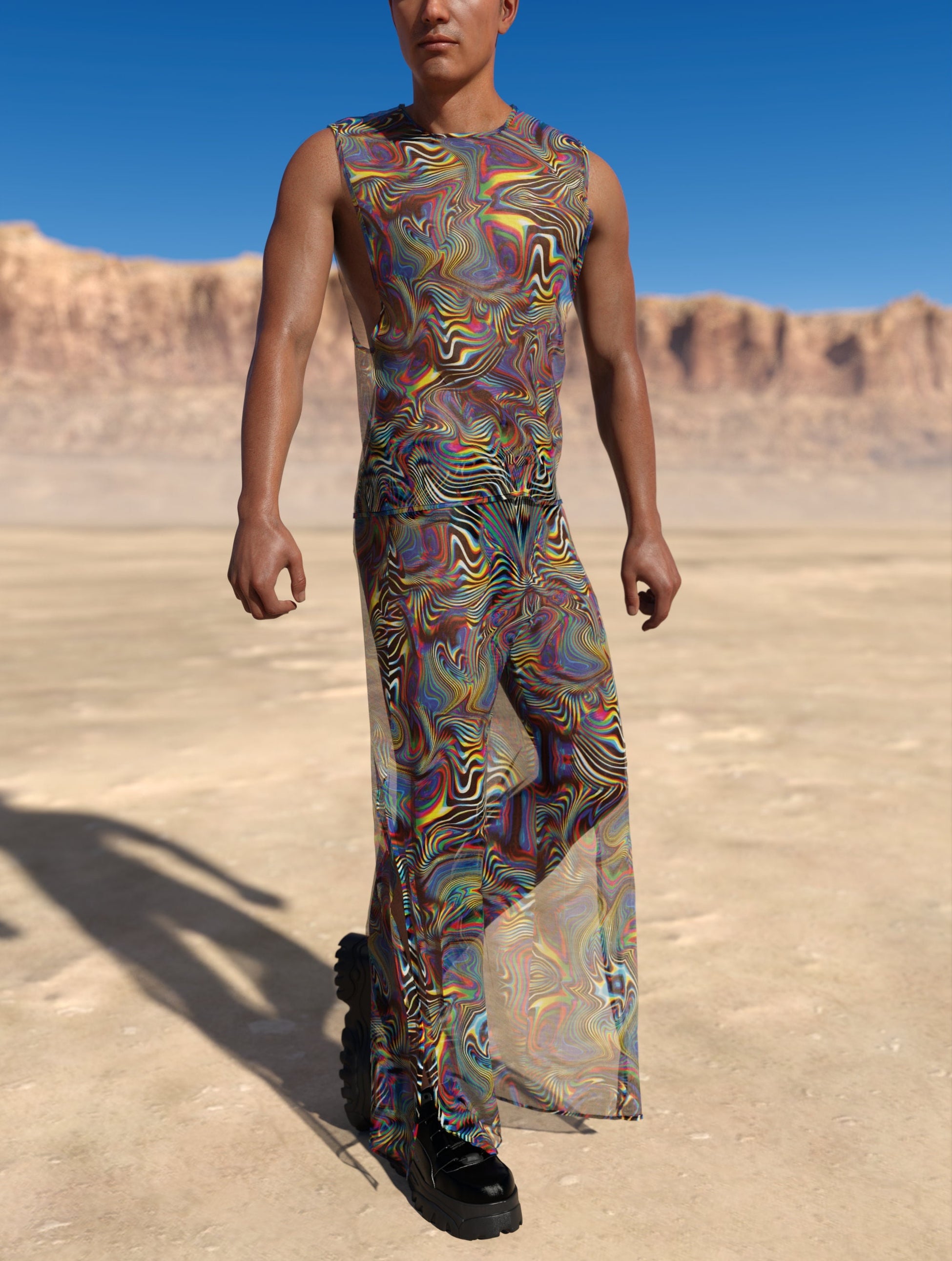 Helioprismatic Mesh Male Split Pants 2